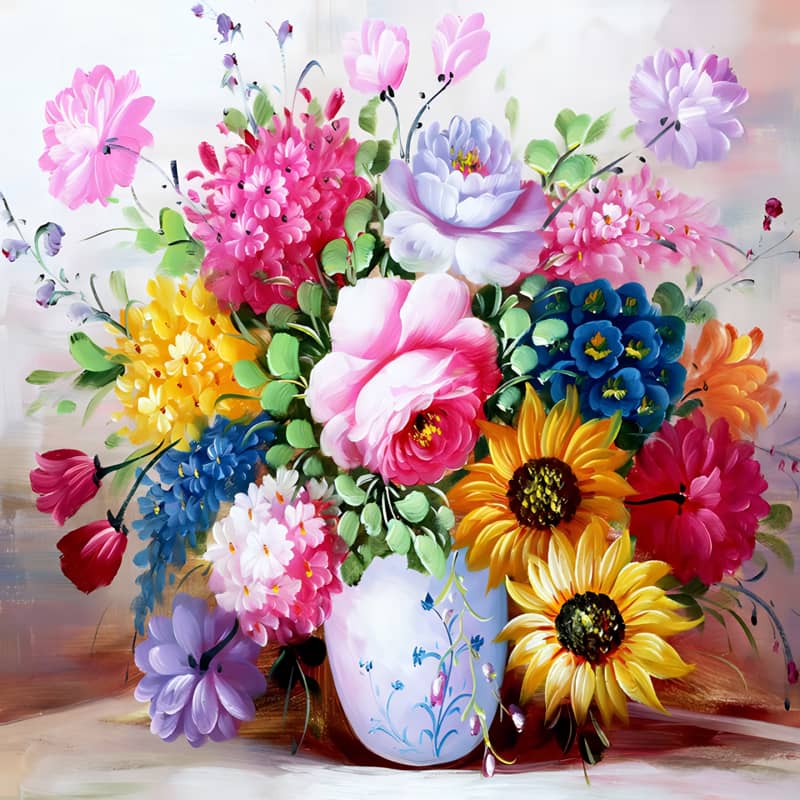 Multi Color Bloemen In Vaas| Diamond Painting