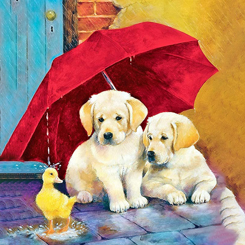 Twee Puppy'S Onder De Umberella| Diamond Painting