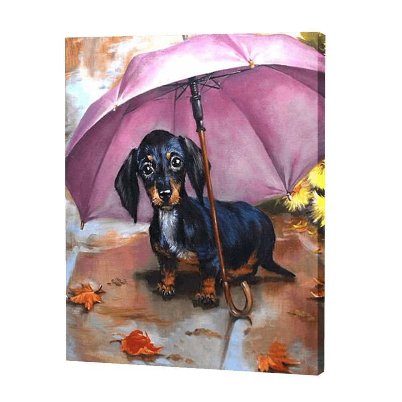 Hond In Een Paraplu| Diamond Painting