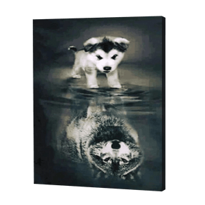 Husky Wolf Reflectie| Diamond Painting