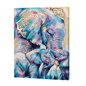 Pastel Olifant Met Kalveren| Diamond Painting