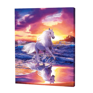 Wit Paard Op Het Strand| Diamond Painting