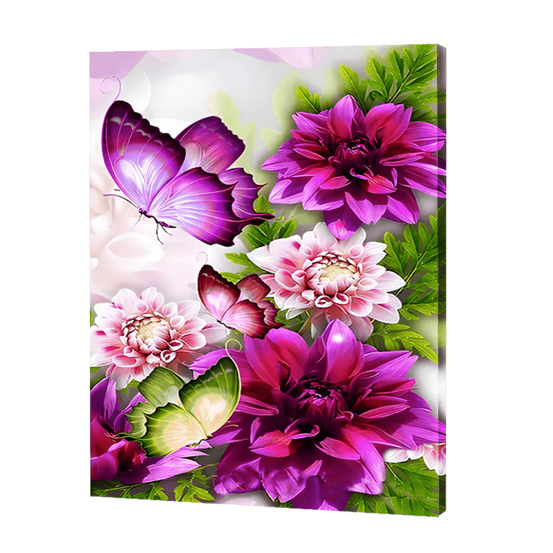Paarse Bloemen Vlinder| Diamond Painting